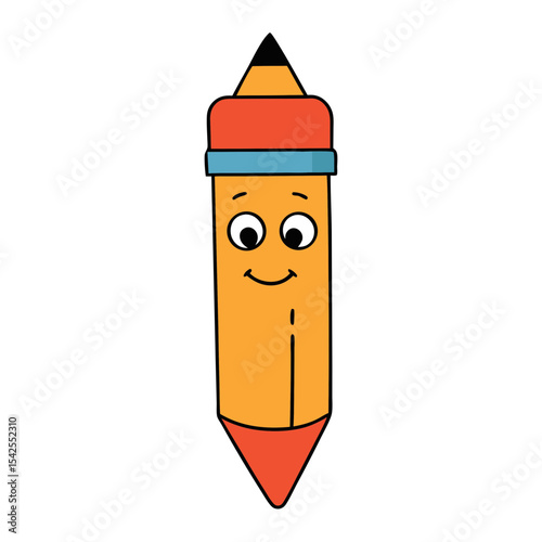 Cute Vector Illustration of a Smiling Pencil with Eraser