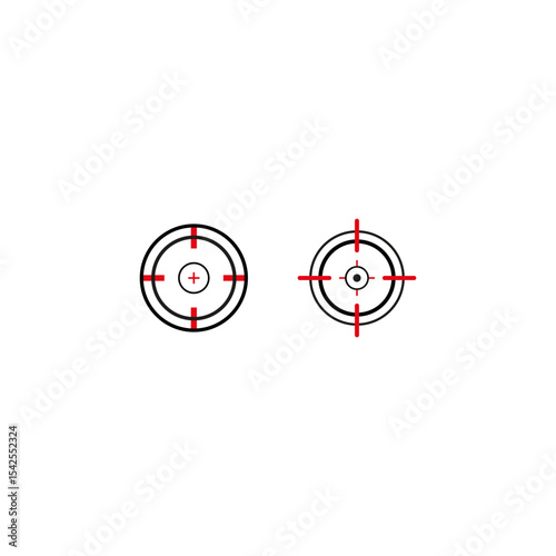 Target aim icon. Bullseye scope symbol. Red center mark. Vector crosshair element.