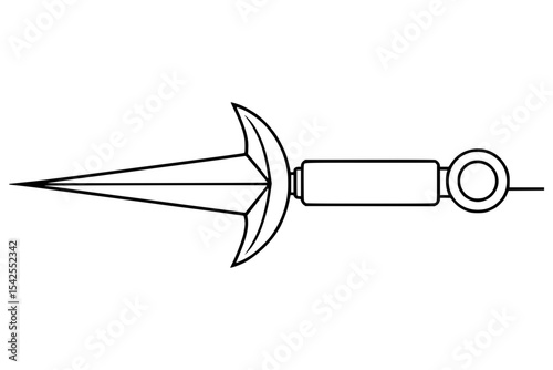 Isolated Black Outline Kunai Ninja Weapon Illustration
