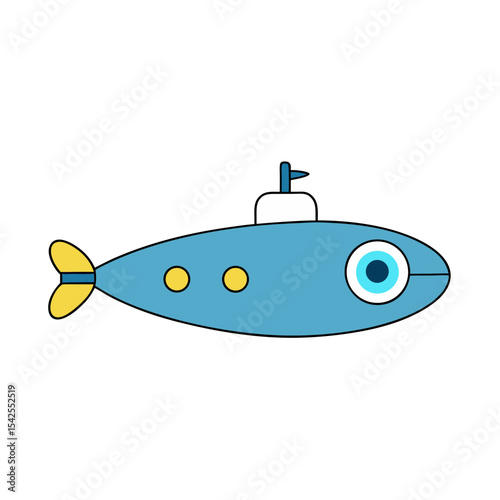 Cute Vector Illustration of a Submarine with Portholes