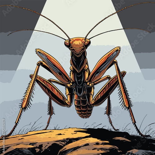mantis bug vector is drawn in detail and realistic