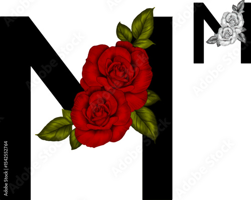 alphabet letter M with floral element series