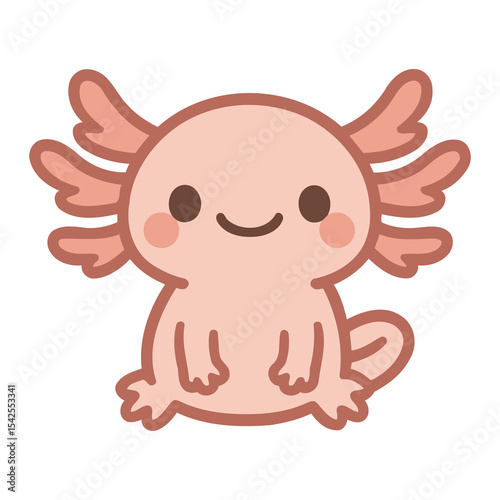 Sitting Cute Kawaii Axolotl Character - Calm Vector Illustration