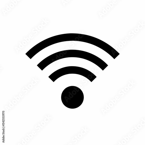 This high-quality vector graphic features a solid black minimalist Wi-Fi signal icon with a base circle and three concentric arcs, all with fine details.