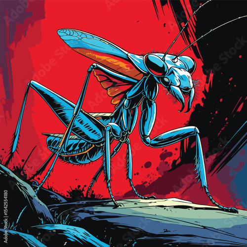 mantis bug vector is drawn in detail and realistic