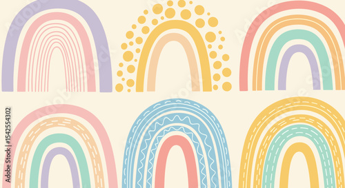 Pastel Rainbow Collection Whimsical Rainbow Illustrations with Gold Accents