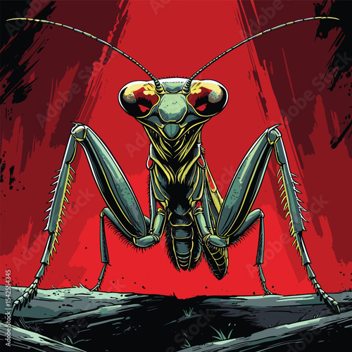 mantis bug vector is drawn in detail and realistic
