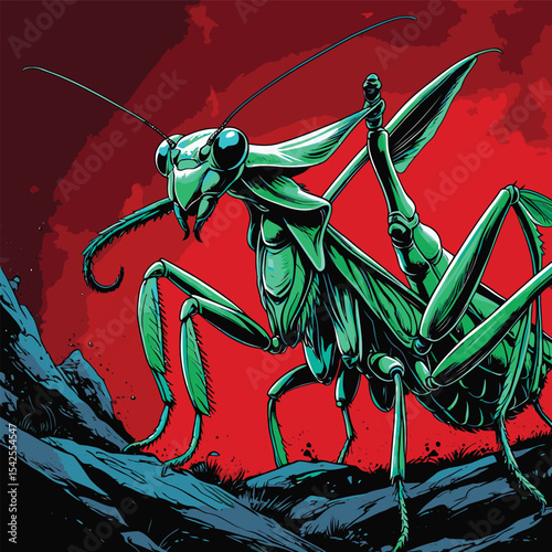 mantis bug vector is drawn in detail and realistic
