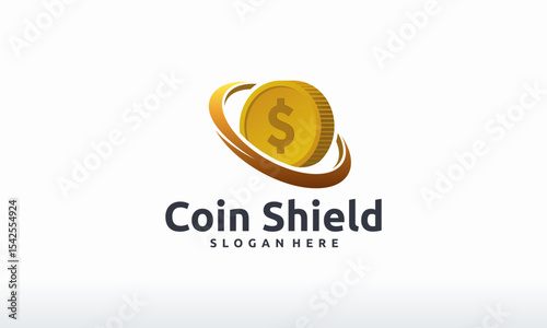 coin shield logo designs concept template, finance shield logo