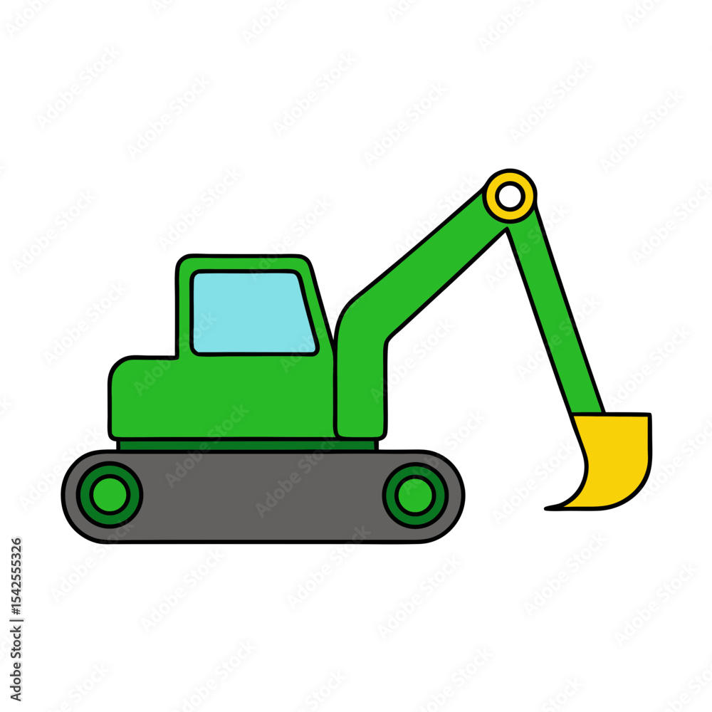 Naklejka premium Simple Vector Illustration of a Green Excavator Cartoon