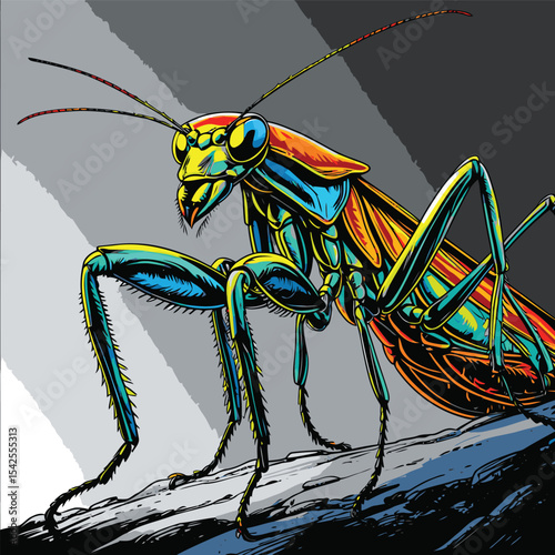 mantis bug vector is drawn in detail and realistic