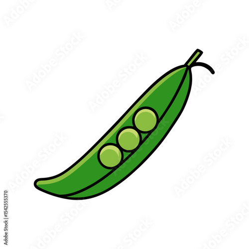 Simple Vector Illustration of a Green Pea Pod with Peas