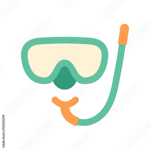 Flat vector cartoon illustration snorkel mask with tube. For underwater summer activities, beach vacations, or diving themes. Isolated on white background.