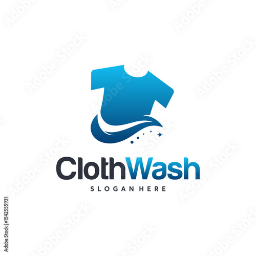 A  design featuring a stylized t-shirt and flowing water, conveying the concept of clothing cleaning.