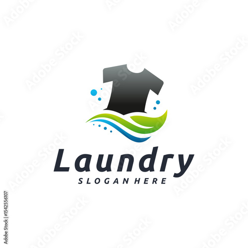 Eco-friendly laundry  design with a t-shirt and water waves.