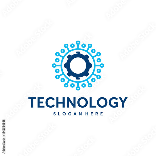 A modern technology  design featuring a gear and network.