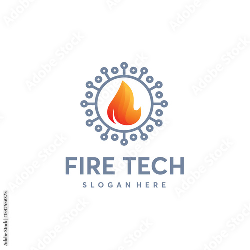 A  design featuring a stylized flame enclosed in a network graphic.