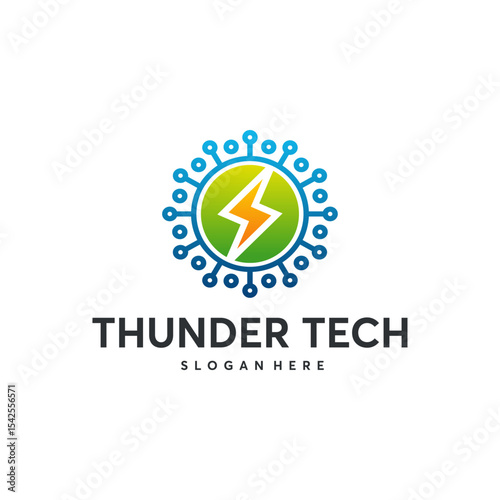 Colorful  design featuring a lightning bolt and interconnected network.
