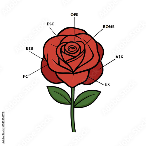 Vintage Botanical Illustration of Rose with Cross Section