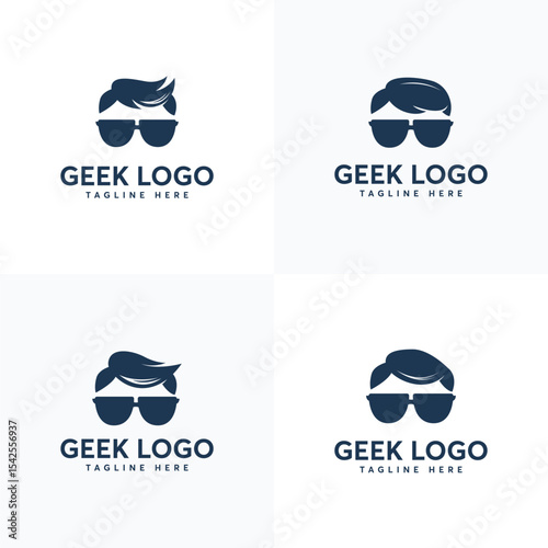 Four stylized geek logos on a light background.
