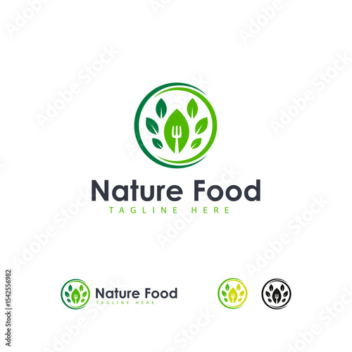 Nature food  design with leaves and fork.