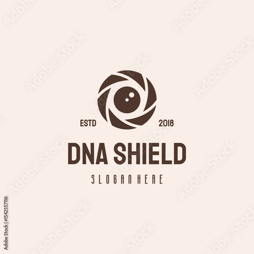 A  design featuring a stylized camera aperture.