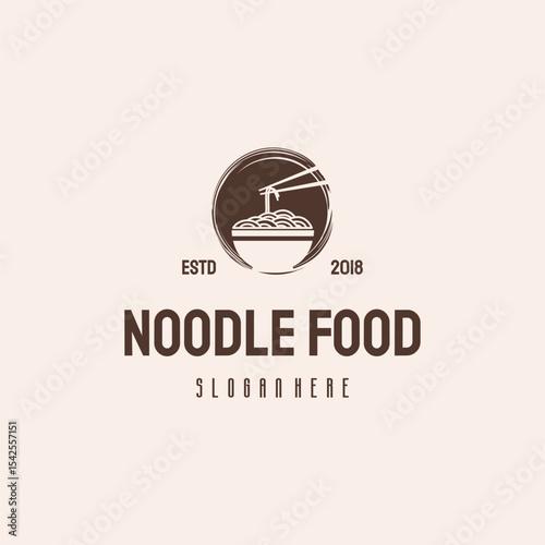 Simple  design of noodles in a bowl with chopsticks.