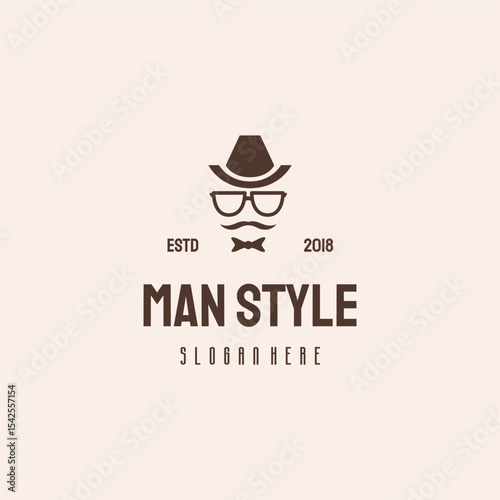 Stylish man  design with hat, glasses, and bowtie.