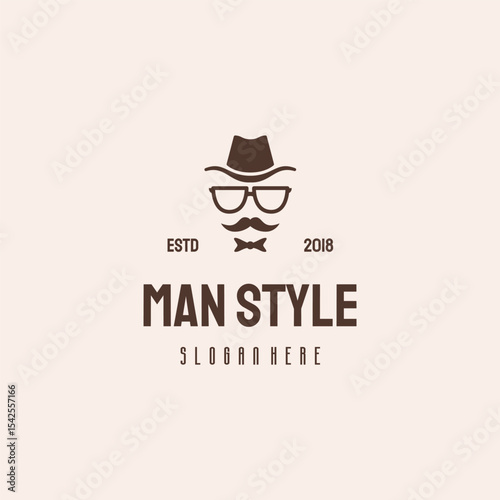 Elegant  design featuring a man's face with hat, glasses, and mustache.