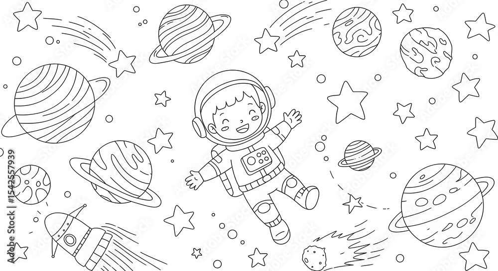 Obraz premium Adorable Astronaut Coloring Page Space Adventure for Kids