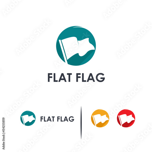 Flat design of a waving flag in a circle.