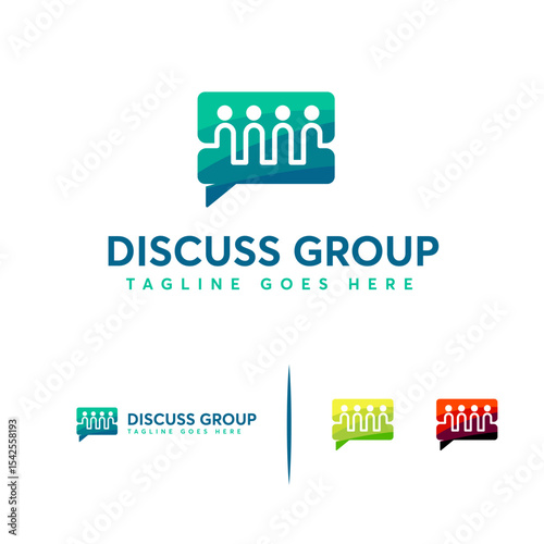 A  design featuring a speech bubble and stylized figures, representing a discussion group.