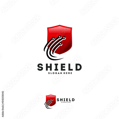 Red shield  with digital technology design.