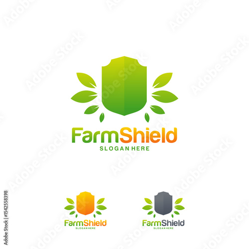 Green shield  with leaves for a farm business.