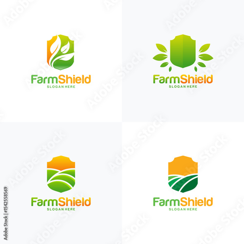 Farm Shield logo designs concept vector, Nature Shield logo template symbol, Ecology Protect logo
