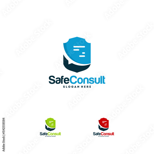 Safe Consult Logo designs concept vector, Protect Discuss logo template symbol, Conversation logo symbol, Shield Icon template