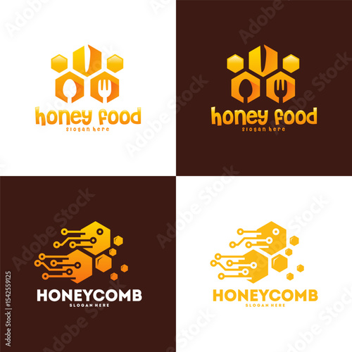 Honeycomb  designs with food and technology themes.
