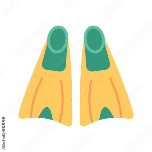 Bright yellow and green swim fins. For snorkeling, diving, swimming, and underwater summer vacation concepts. Isolated on white background.