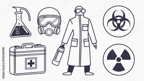 Biohazard Safety Protective Gear and Equipment Illustrations