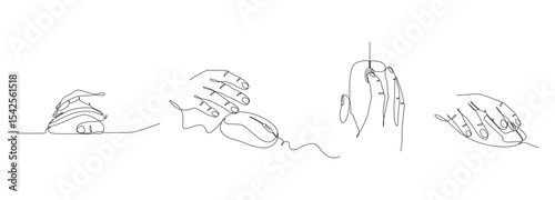Continuous line drawing of hands using computer mouse concept with minimalist style