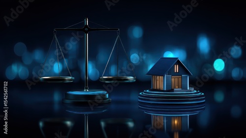 Digital scales of justice and a house