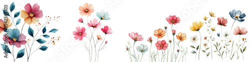 Vibrant watercolor flowers in a natural setting