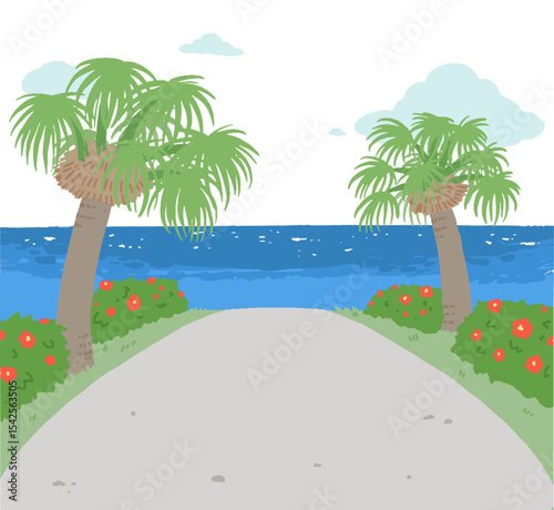 南国の海の見える道のベクターイラスト
