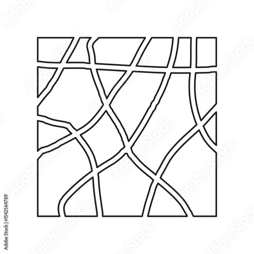Abstract street map. Black white vector. Curved path pattern. Geometric layout shape.