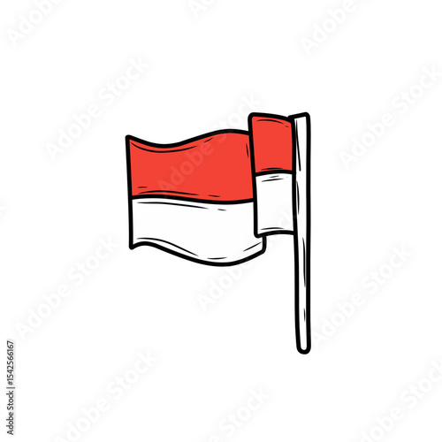 hand drawn Indonesian red and white flag illustration