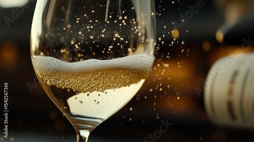 Sparkling wine being poured into a glass, creating a celebratory display of effervescence and bubbles