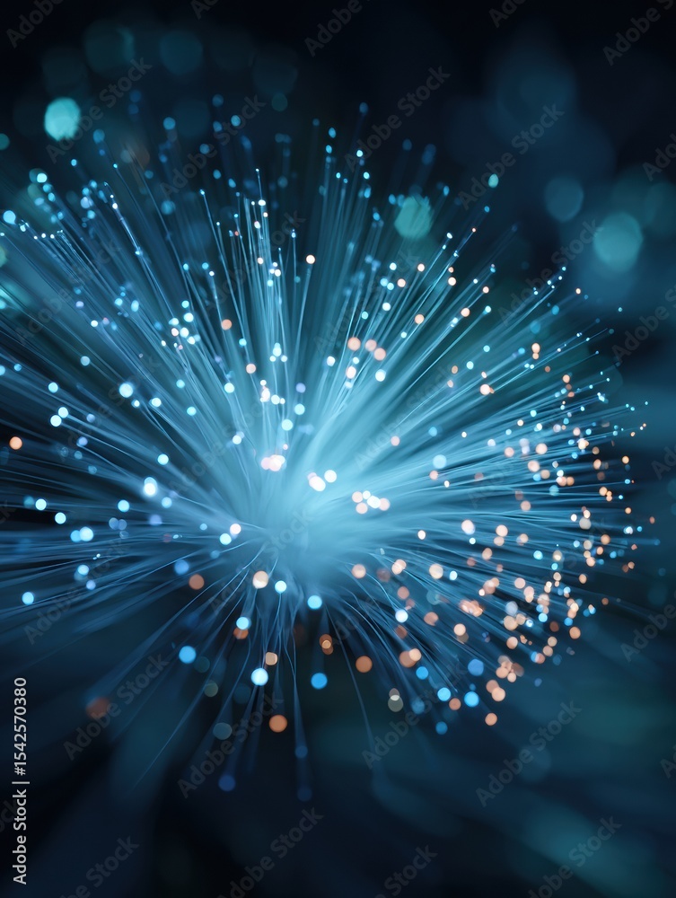 Fototapeta premium Glowing Fiber Optic Cable Cluster Representing Nerve Overload in a Dark Environment