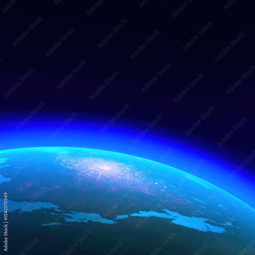 Fototapeta premium Earth from space, vibrant blue glow