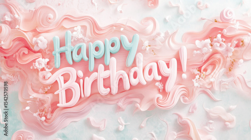Art nouveau inspired happy birthday design with elegant pastel elements