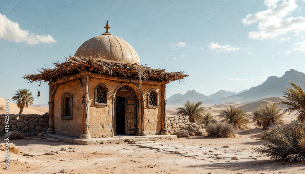 Fototapeta premium An abandoned wooden house in the middle of the desert